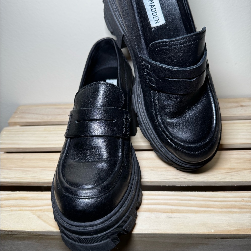 Steve Madden Black Moccasin Shoes with Chunky Platform